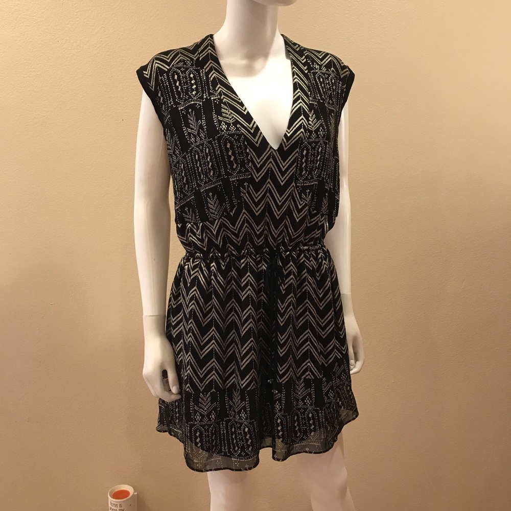 Free People Black Gold Mini Dress Size XS Oversized Boho Whimsigoth Festival